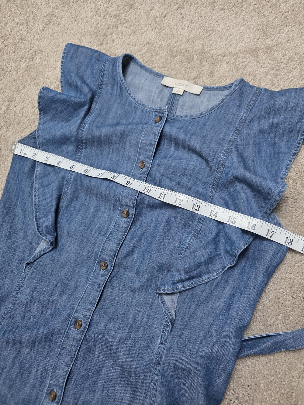 LOFT Ruffle Denim Midi Dress – Size 8 - 100% Cotton - Picture 15 of 16